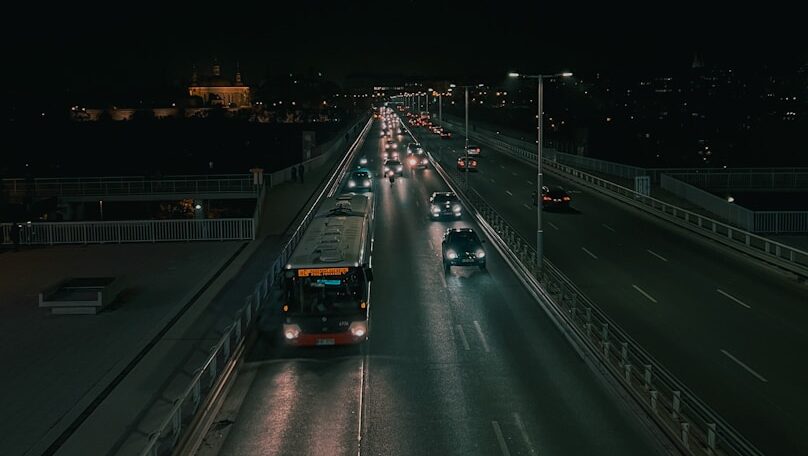 a highway at night